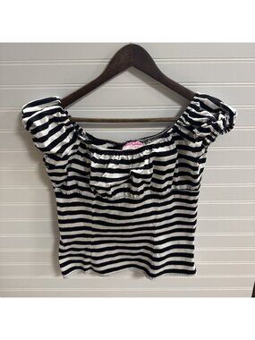 Pinup Girl Clothing PUG Pinup Couture Womens Striped Black White Peasant Top L
